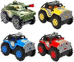 Kit com 4 Carrinho Maluco Jeep Carro Cambalhota Bate E Volta