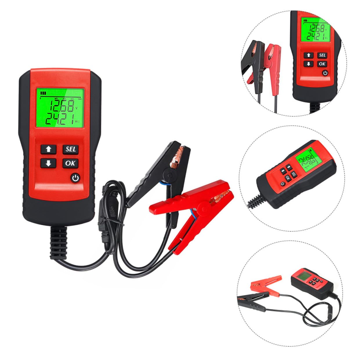 Tester Batteria per Auto 12v Display Lcd Rosso, Risposta Rapida, Materiali Abs e Rame, Analizzatore Batteria Portatile per Test della Capacità e Resistenza