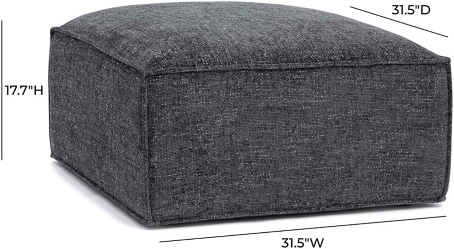 Pemberly Row Contemporary Chenille Basketweave Ottoman, Charcoal Upholstery, 31.5" W x 31.5" D x 17.7" H, Modular Design, Easy-Clean Fabric, Fully Assembled, Living Room Seating or Footrest