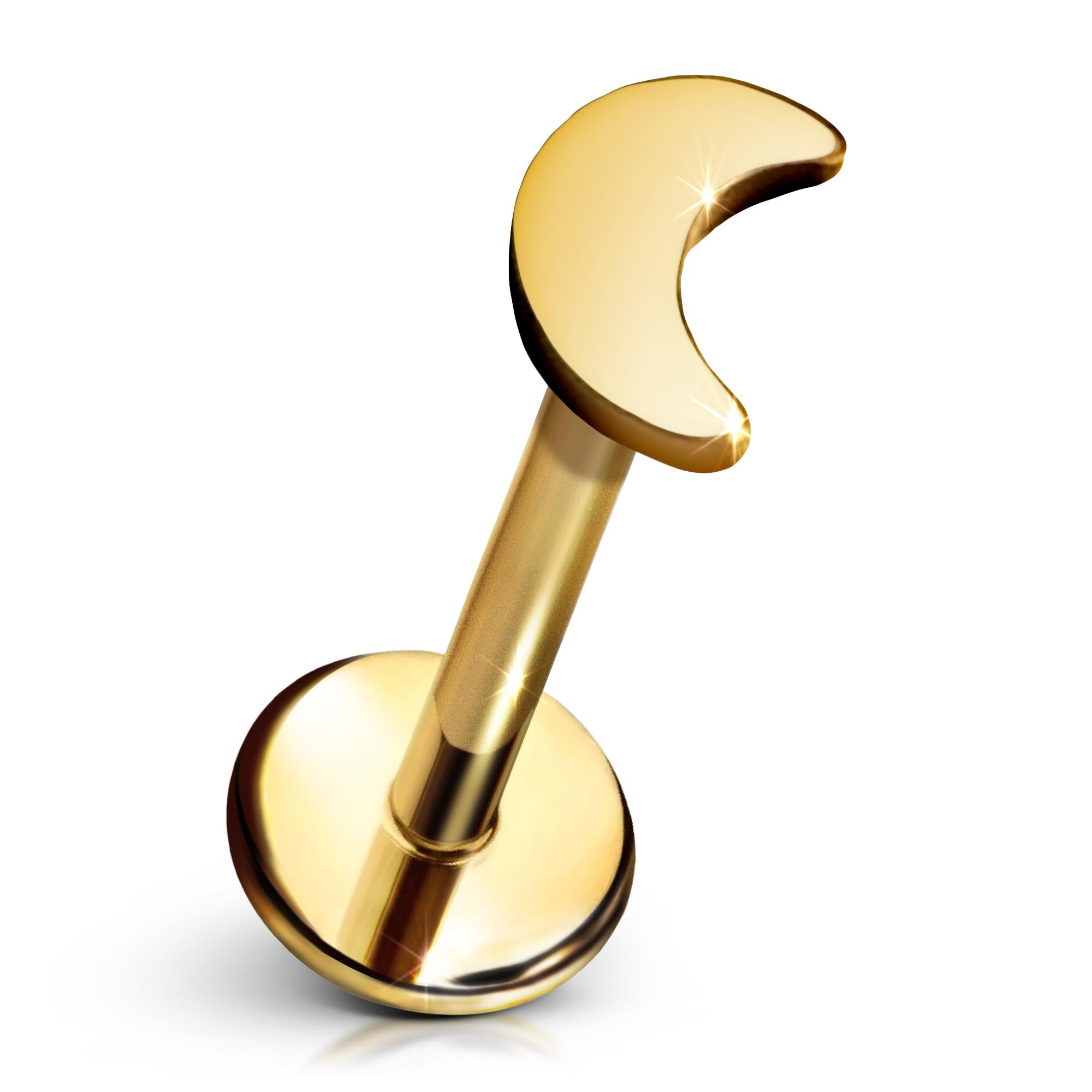 Cords Club Moon Flat Back Stud – ASTM-F136 Implant Grade Titanium - Push Pin Design for Sensitive Ears – Available in 18K Gold Plated & Titanium
