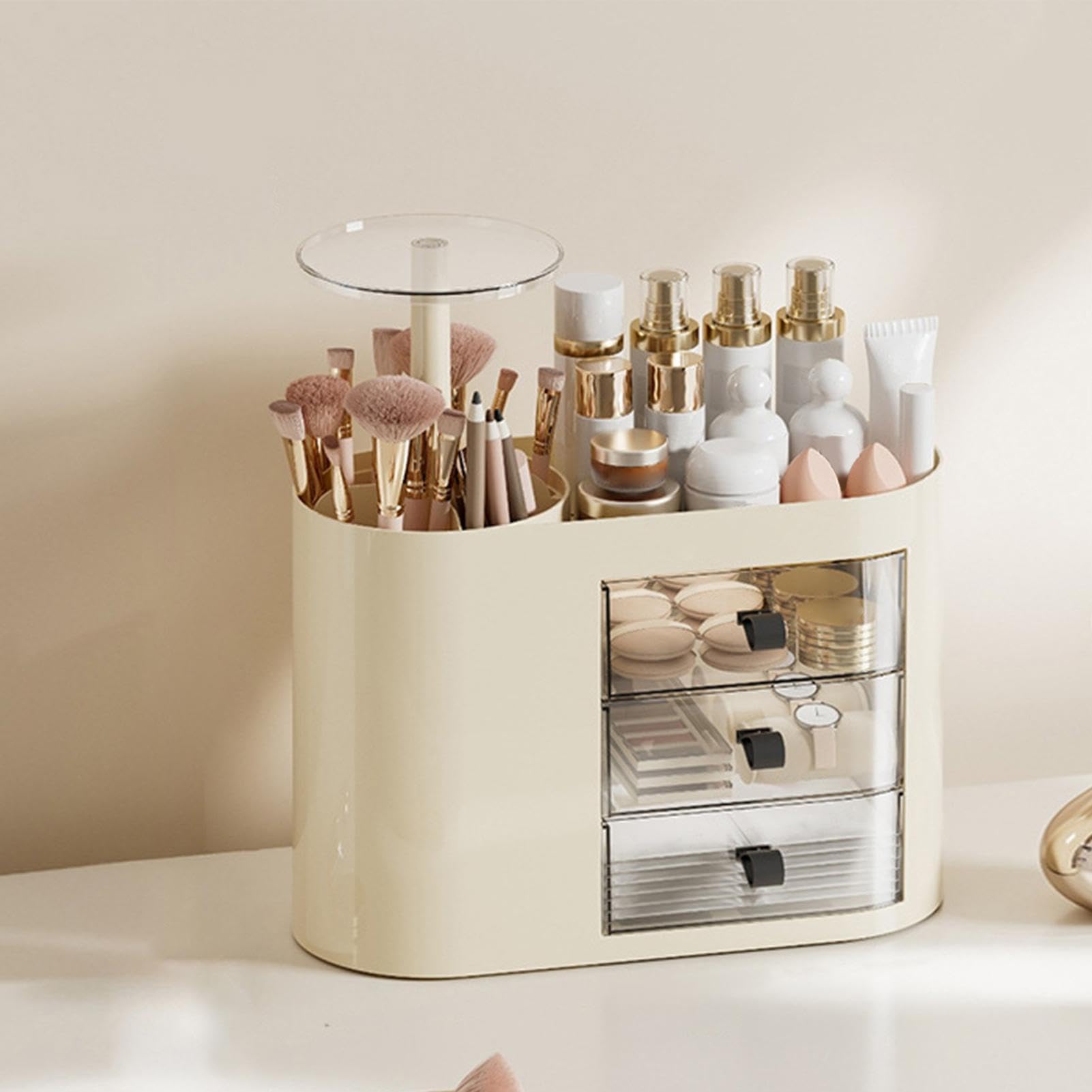 Organizador Cosmético con 3 Cajones de Gran Capacidad | Organizador Maquillaje Para Encimera Baño Para Perfume Brocha Pintalabios Cuidado De La Piel Baño Dormitorio Escritorio