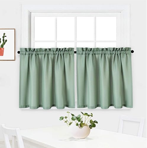 Miniatura 16 de NANAN Tier Curtains for Kitchen 24 Inch, Waffle Weave Textured Tailored Short Curtains for Bathroom Waterproof Window Covering Kitchen Cafe Curtains