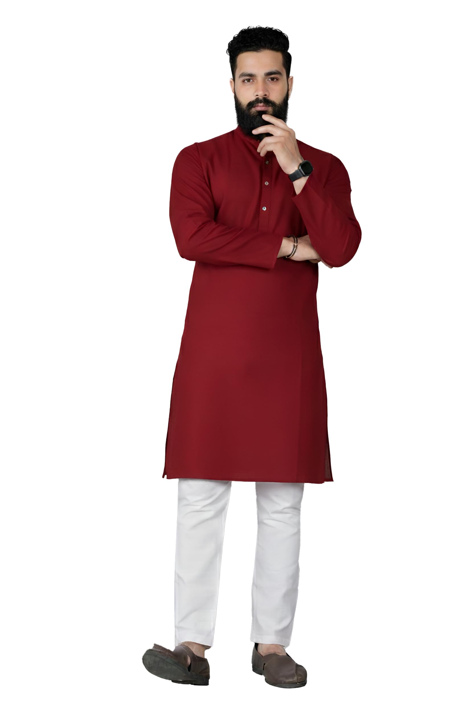 Men's Plain Cotton Blend Linen Slim Fit Kurta Pyjama Set-picture-26