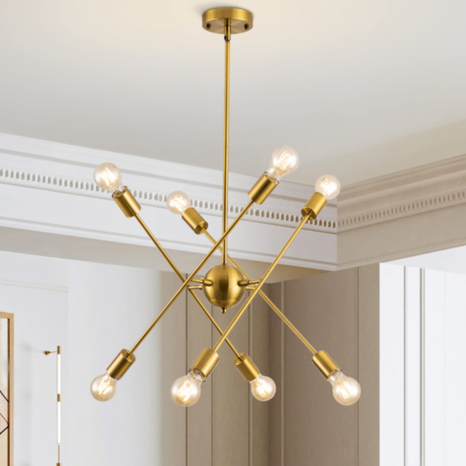 Photo 1 of *DIFFERENT COLOR THAN STOCK PHOTO* JIAMAGIC Modern Sputnik Chandelier 8 Lights BLACK Chandelier Rotatable Mid Century Pendant Lighting BLACK Pendant Light Fixture for Kitchen Island Hallway Dining Room BLACK 8 Lights