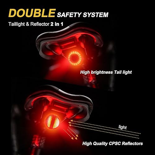 Miniatura 2 de 220 Wide Visible Safety Flashlight Bike Tail Light with 150 Lumens, IPX6 Waterproof,Type-C, Alarm Mode, Easy Install Bicycle Back Light Rechargeable