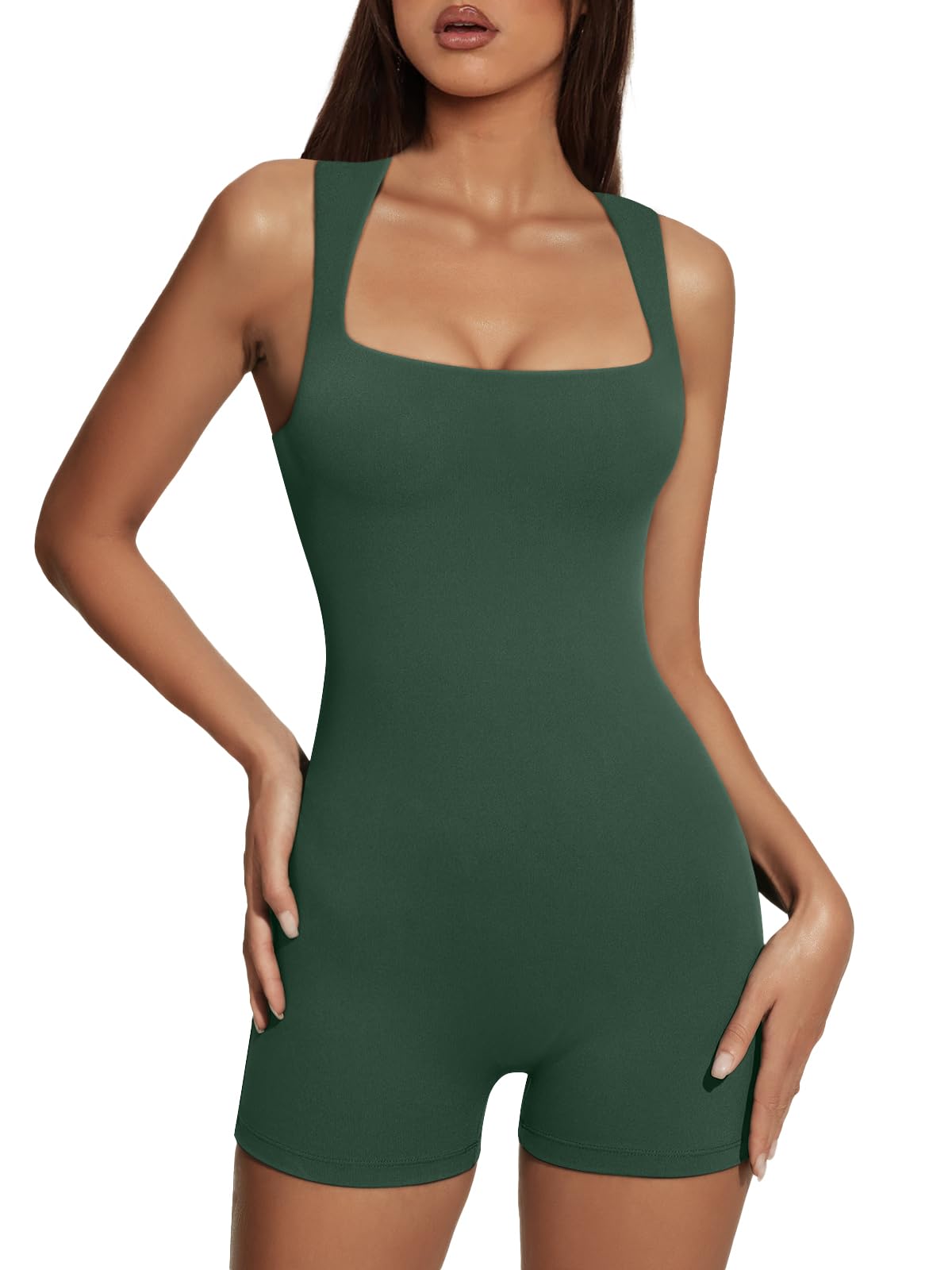 AUTOMETWomens Jumpsuits Unitard Bodysuits Shorts Rompers Tummy Control Sleeveless Seamless Yoga Bodycon Outfits Clothes 2023