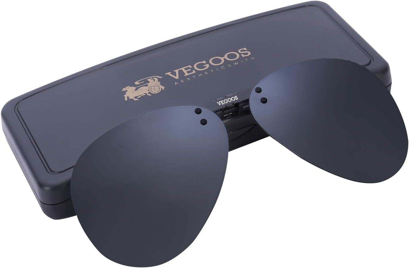 VEGOOS Polarized Clip on Sunglasses for Men Women Flip up Sunglasses TR90 Frame Over Prescription Glasses (Black Aviator Clip-ons)