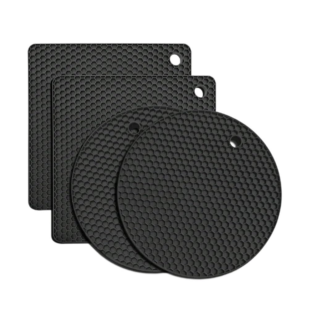 Carxterken Black 4Pcs Silicone Trivets For Hot Pots And Pans Mat For Hot Dishes Heat(Black 4Pcs)