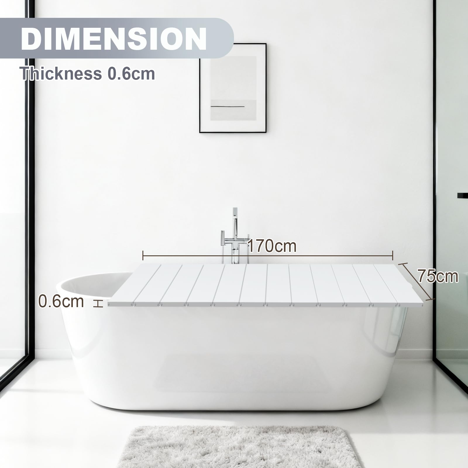 Couverture De Baignoire, Étanche Ponts D'isolation de Baignoire Anti-poussière Pliante Protège-poussière Support De Rangement, Blanc (Taille : 75cm x 170cm x 0.7cm)