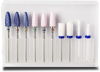 Feecy Nail Drill Bits Set Ceramic for Acrylic Nails Gel Polish Professional, 3/32 Inch Efile Nail Drill Bits Kit for Cuticle Safety Barrel Nail Art Tools with Holder, 10pcs (S10-B)
