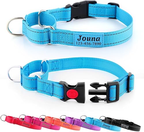 Miniatura 1 de Collar de Martingala personalizado para perros con hebilla de liberación rápida, collar de nailon reflectante con nombre y número de teléfono para