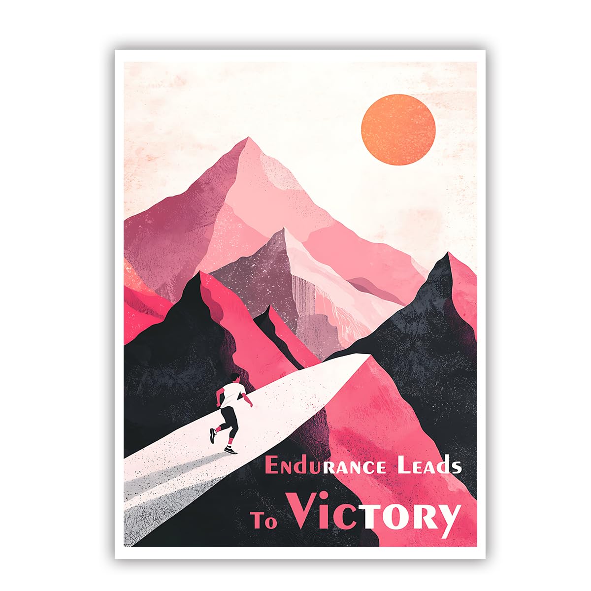 Shengposter Frameless Minimalist Canvas Wall Art Motivational Quote Geometric Illustration Style Peak Hiking Wall Prints For Office Cubicle Workspace Pink Black, Unframed 70X105cm