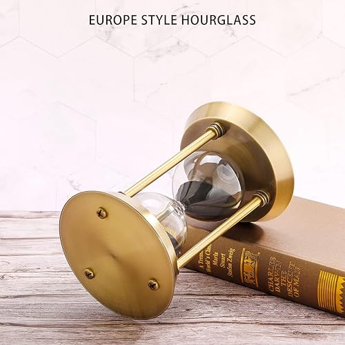 Miniatura 5 de SuLiao Reloj de arena con temporizador de arena de 2 minutos, reloj de arena negra de metal antiguo, reloj antiguo de arena de 2 minutos, reloj de