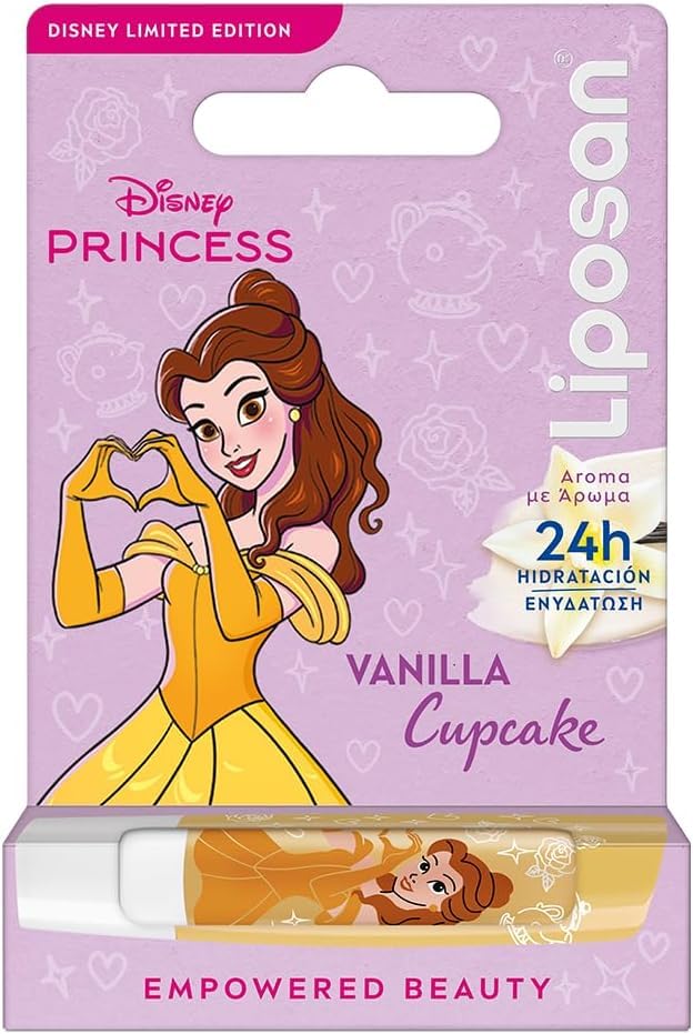 LIPOSAN Vanilla Cupcake Edición Limitada Disney Princesa Bella (1x 4,8 g), bálsamo labial para niños con 24 h de hidratación, bálsamo con color a vainilla para unos labios suaves y bonitos