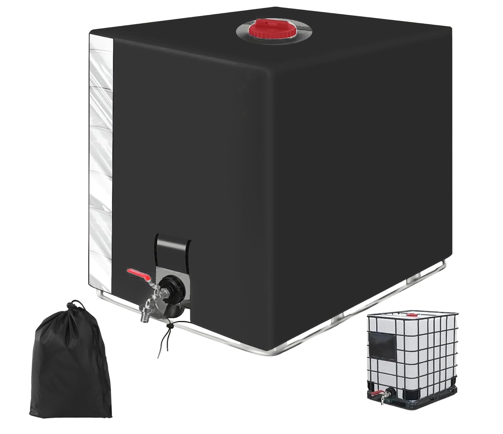 Serbatoio Acqua 1000 litri IBC, Cisterna Acqua 1000 litri 120 x100 x116 cm, Con pellicola trasparente per il serbatoio dell'acqua, Borsa di stoccaggio in tela (Nero)