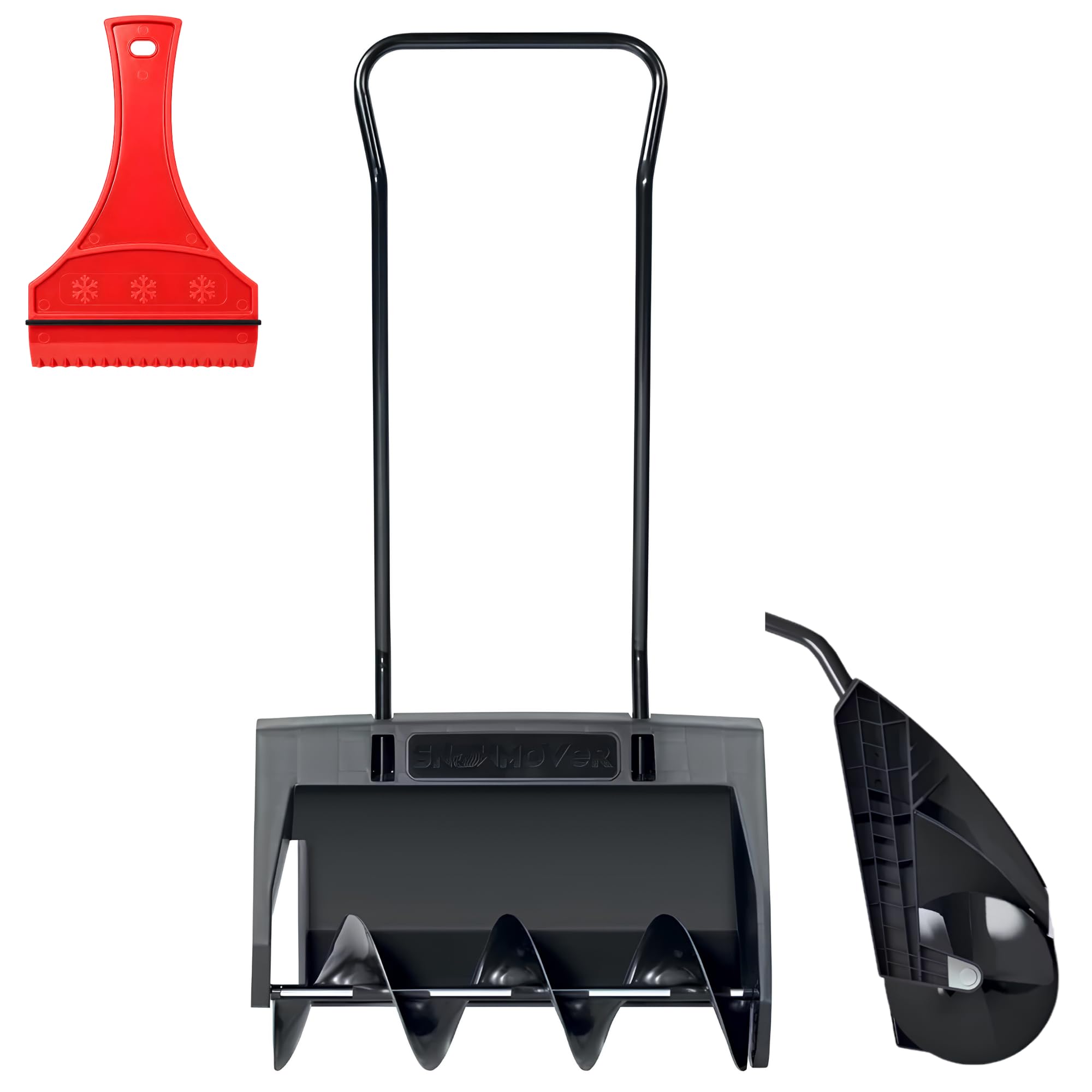 Snow Mover Schneefräse 60 cm Schneeschieber mit Aluminiumkante, INKLUSIVE Eisschaber, Schneepflug Schneeschaufel Ergonomisch Schwarz