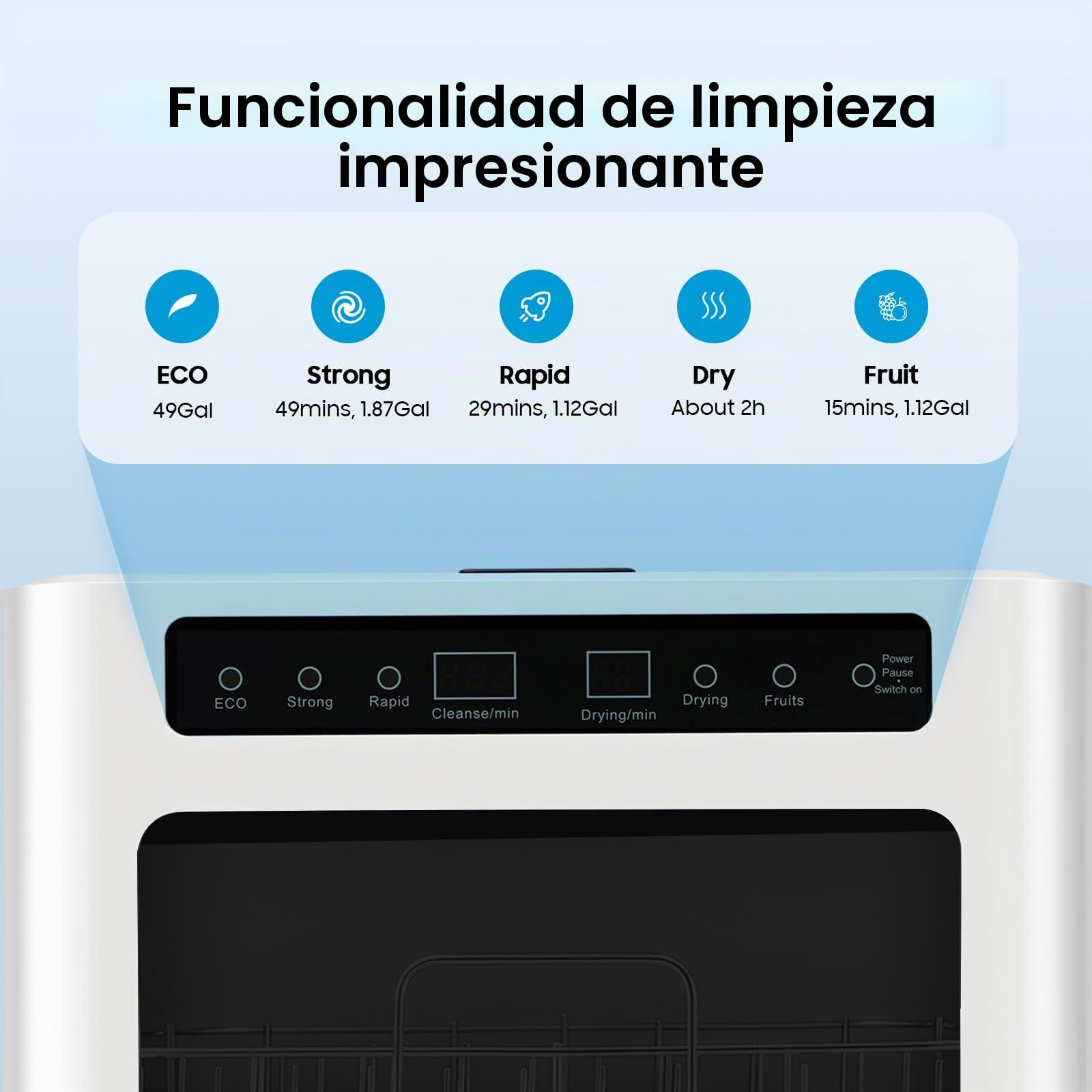 Lavavajillas compacto de mesa, 800 W, 6 L, mini lavavajillas con 6 cubiertas, 4 programas, 72 °C de alta temperatura, pantalla LED y control táctil para apartamento