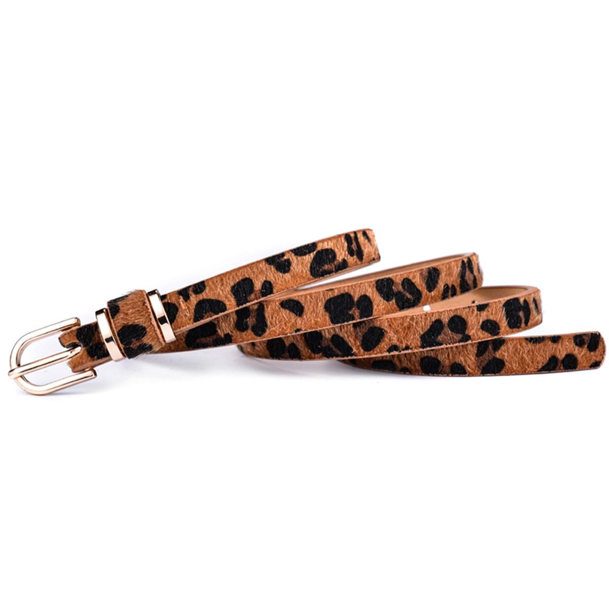 Believewang Women's Leopard Print Brown Leopard Leather Belt 1.5Cm Wide Waistband 130Cm (Waist 115Cm)