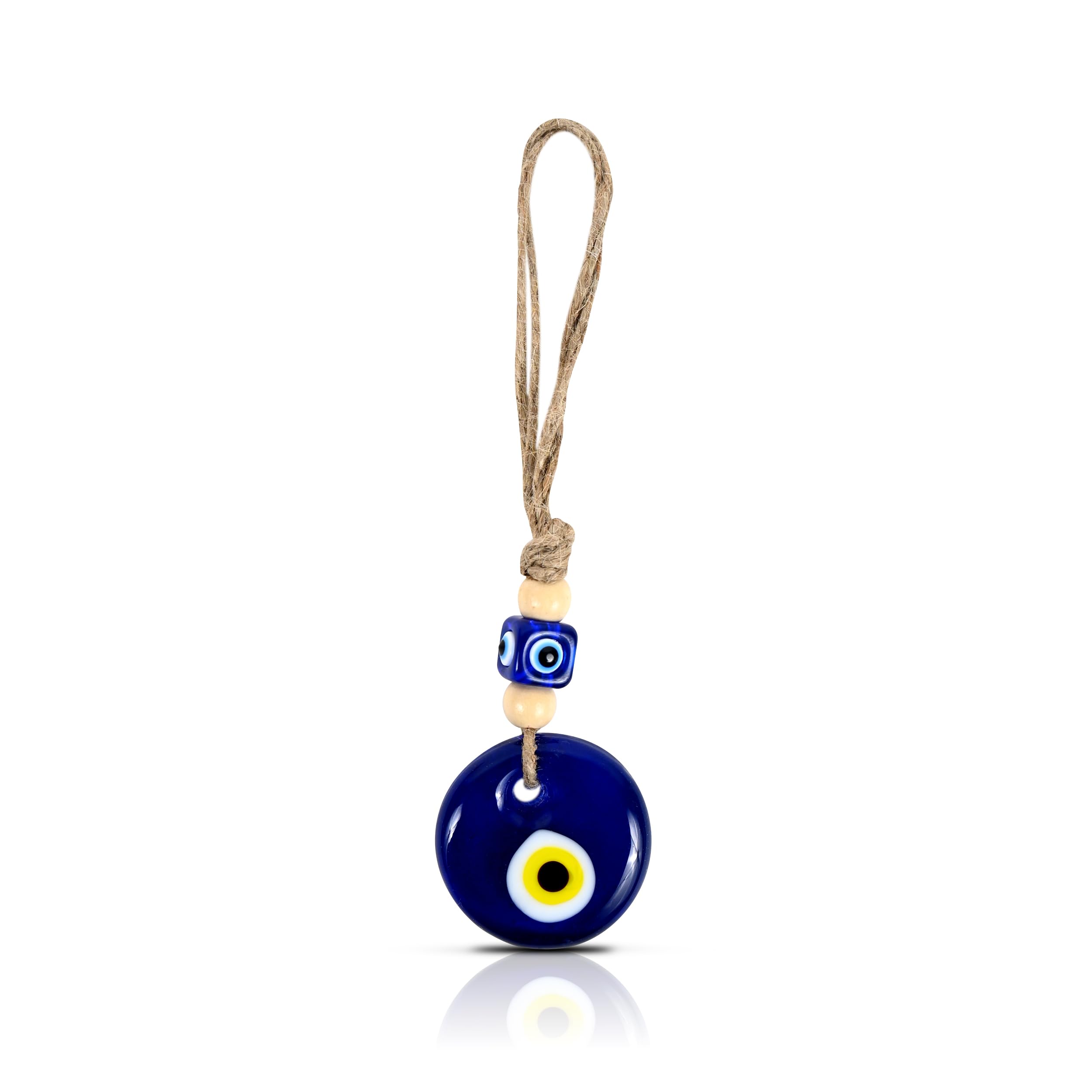 VKORA Handmade Evil Eye Hanging with White Beads for Car Home Shop Office Glass 4cm Diameter in Yellow Color