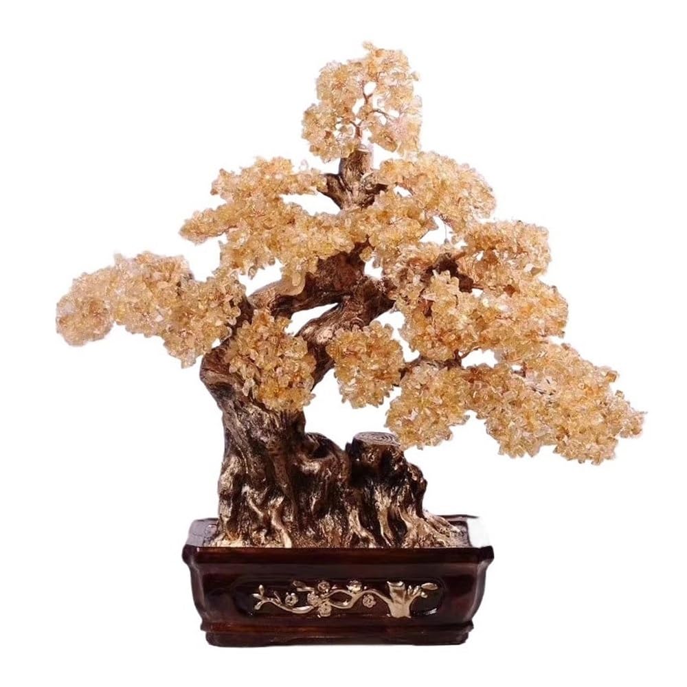 Gemstone Tree Crystal Gemstone Bonsai Tree, Feng Shui Wealth Fortune and Luck Decorations Crystal Decor(Beige)