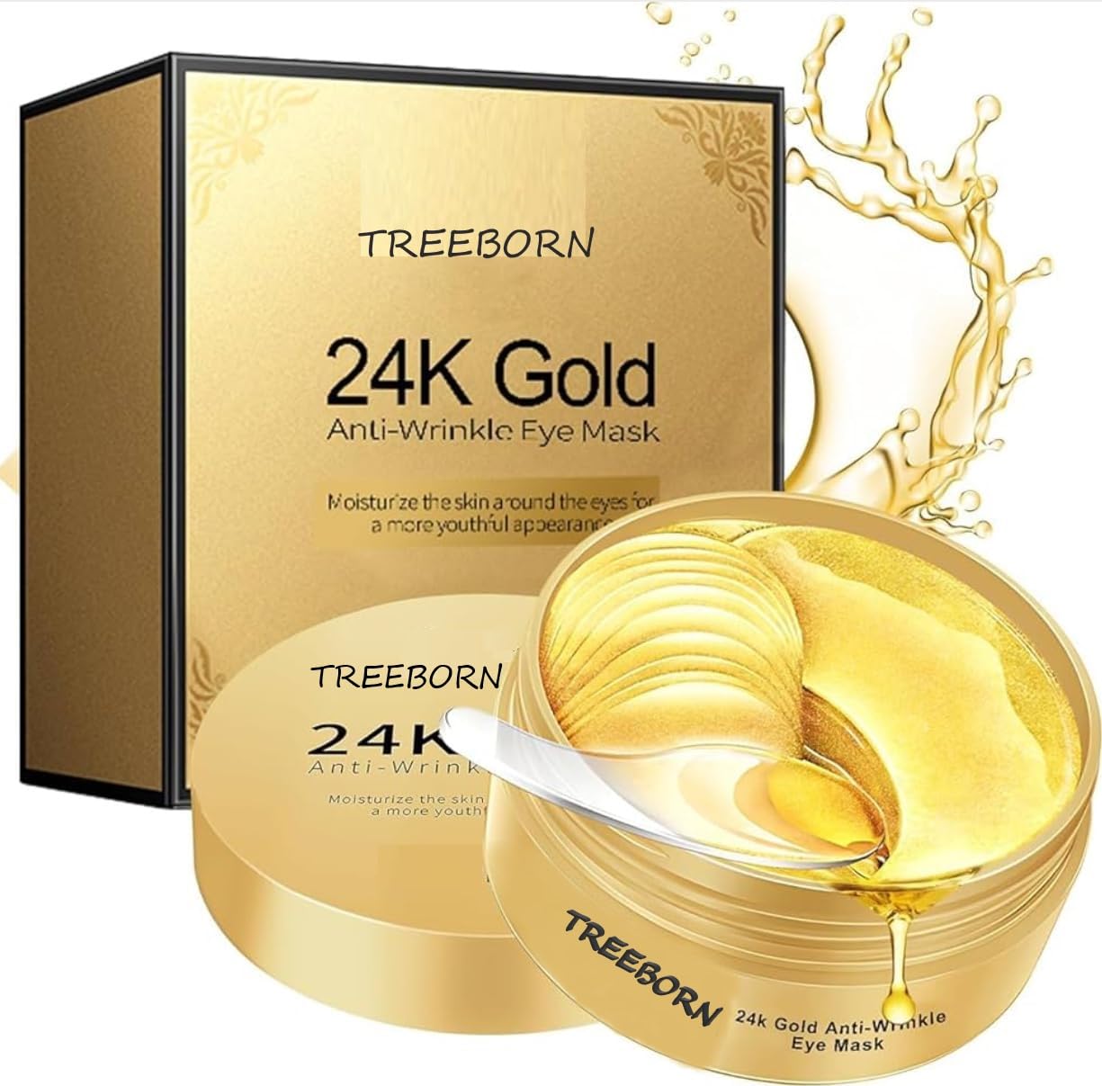 TREEBORN Under Eye Patches for Puffy Eyes, 60 PCS 24K Gold Dark Circle Remover for Women and Men, Reduce Wrinkles, Under Eye Bags, Moisturizing Improves Elasticity-image-27