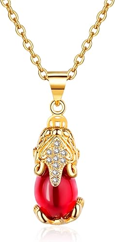 Feng Shui PiXiu Collar Protección Riqueza Colgante para Mujer Chapado en Oro 18K, Metal