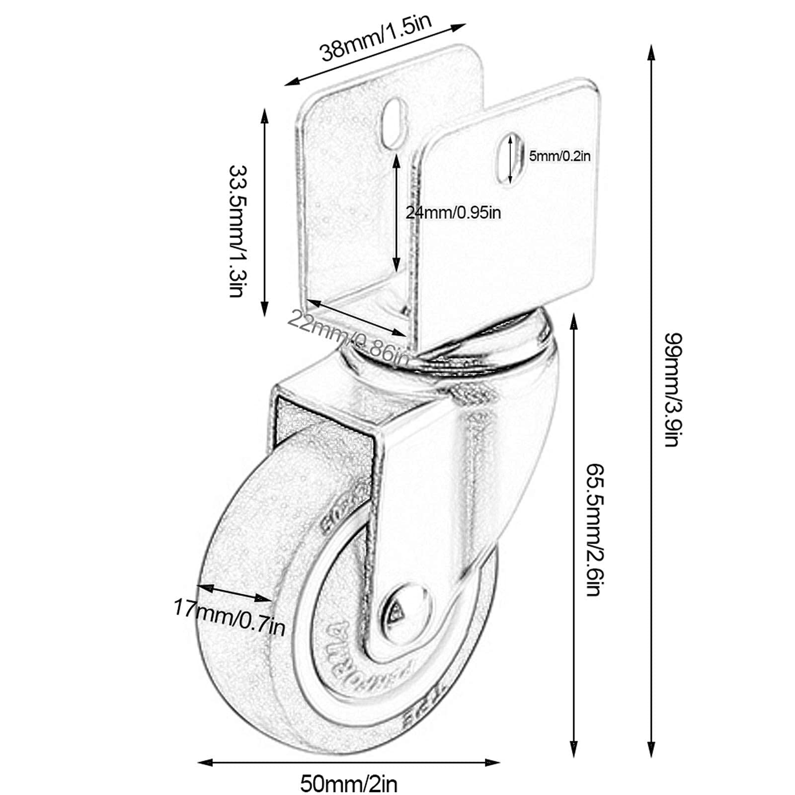 Rotelle Piccole, rotelle per impieghi gravosi, rotelle mobili, rotelle per Passeggino, rotelle per Il Trasporto, 4 Pezzi Design a Forma di U, Rivetto Fisso, 16/18/20/22/25 mm, cusc