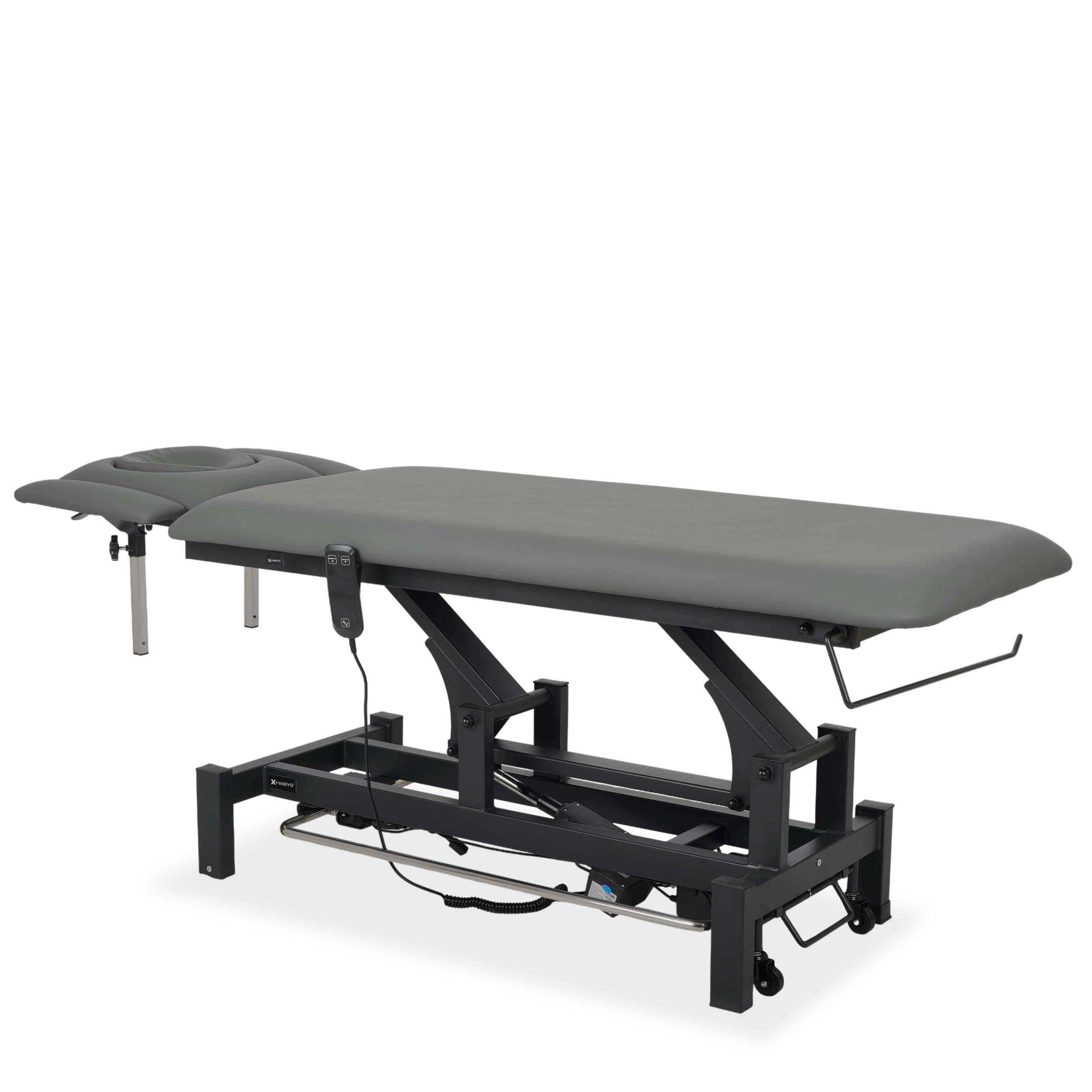 HABYS Massageliege Elektrisch mit 4-Segmente, 192x68cm, Grau, Fortis 4Ergo | mit Steuerrahmen, Kosmetikliege Elektrisch bis zu 200 kg, Massagebank für Therapieliege mit Fernbedienung, ERGO-Kissen