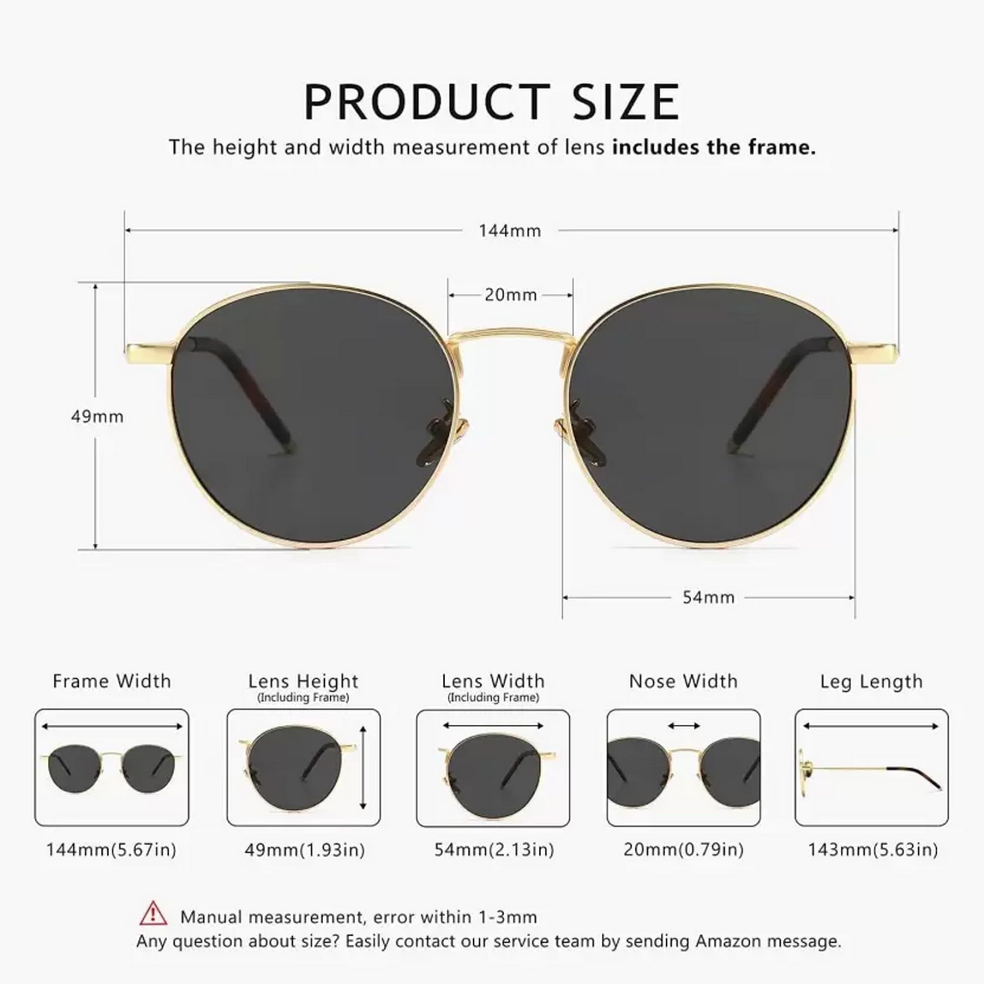 Dervin Ponderable UV Protection Coating Round Sunglasses for Men and Women Classic Metal Sun Glasses (Gold-Black) - Image 2 thumbnail