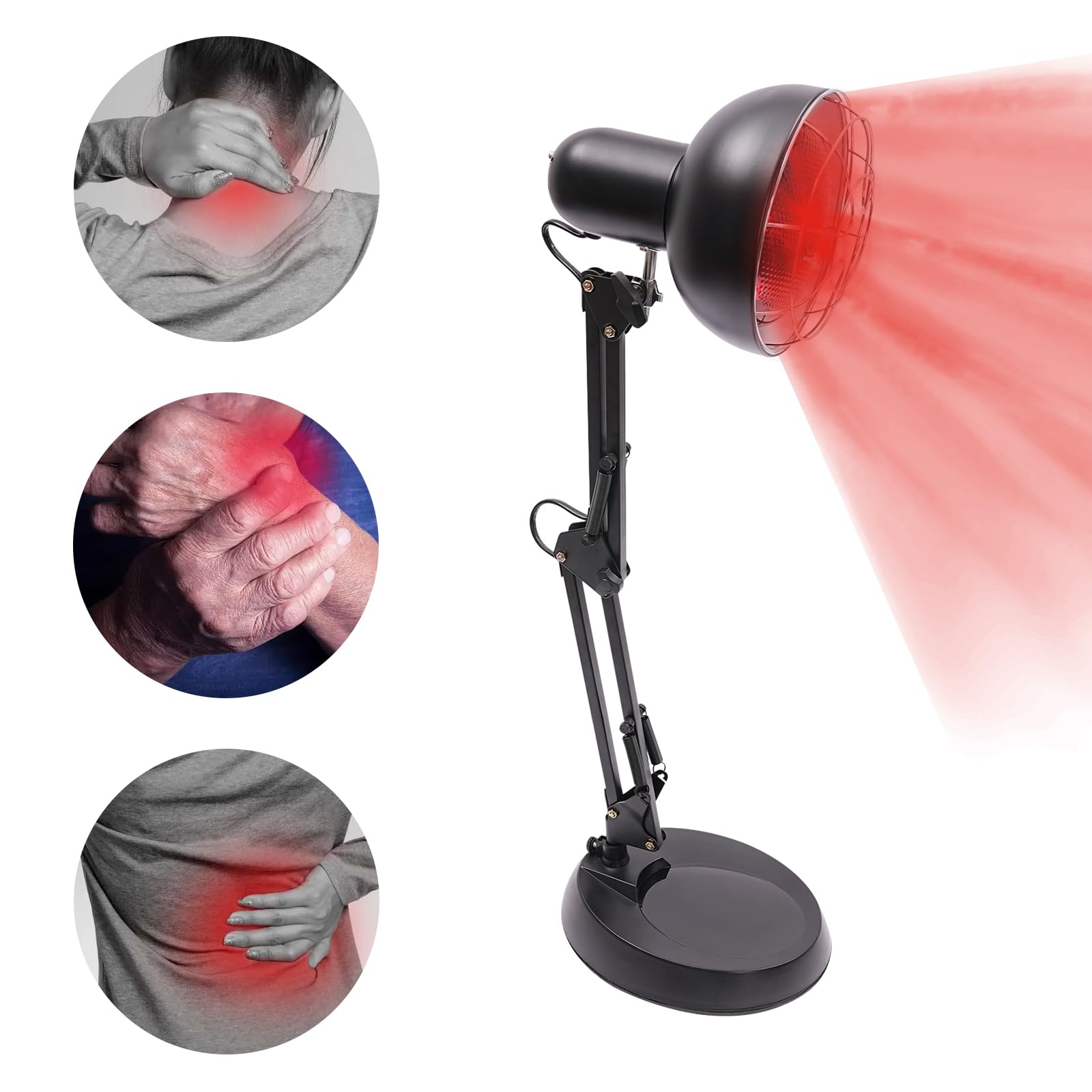 Lampa na podczerwień, 150 W, czerwone światło, światło na podczerwień, do użytku domowego, regulowane ramiona nośne, 180°, zestaw lamp na podczerwień do leczenia (czarna)