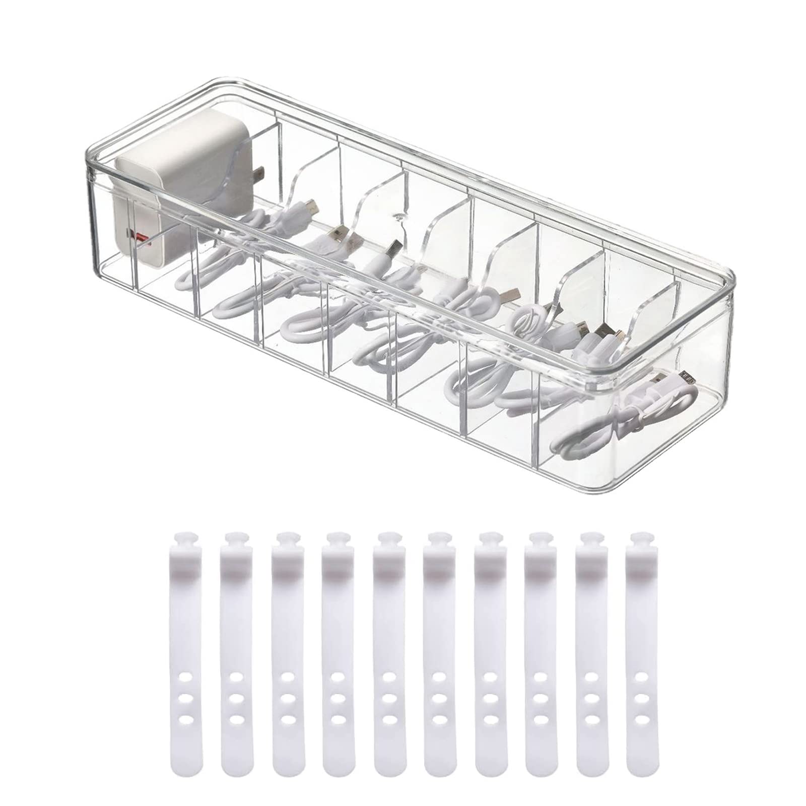 Kabel-Aufbewahrungsbox Mit 8 Fächern - Transparente Organizer-Box Für Schreibtisch