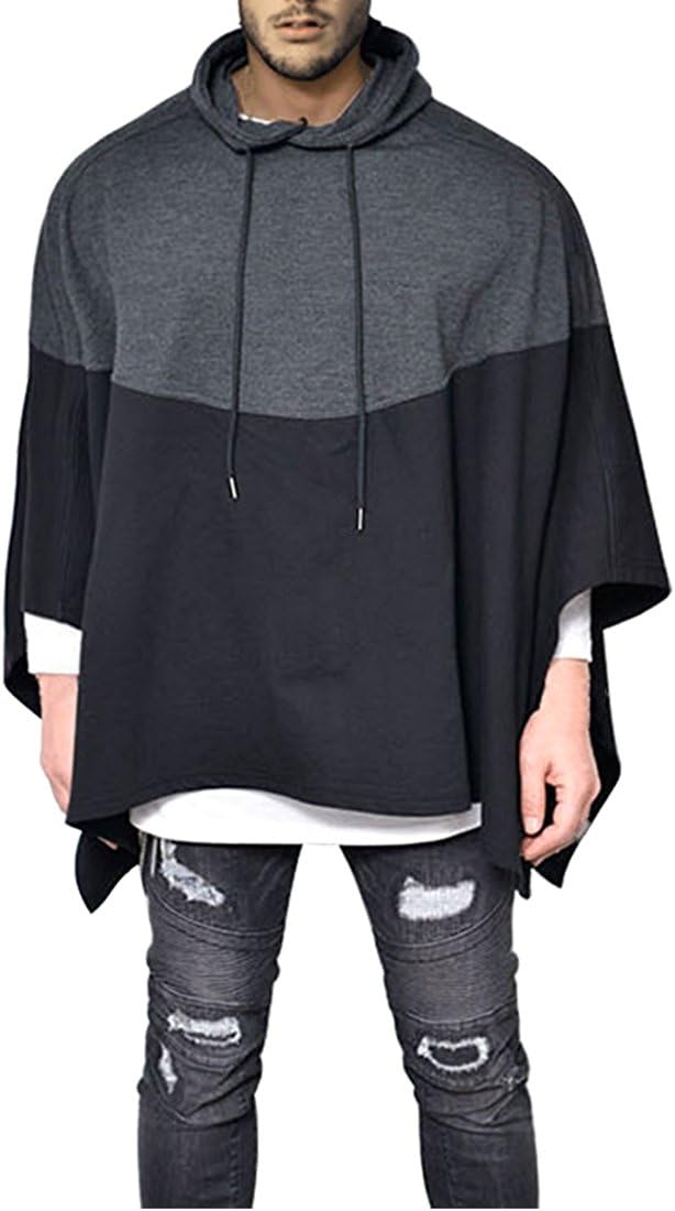 Mens Irregular Loose Bat Sleeves Oversized Plus Size Hooded Poncho Cloaks Casual Pullover Hoodie Cape Coat Tops（3XL,Multicolored