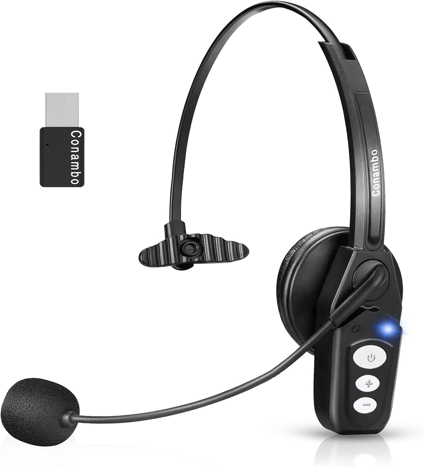 Conambo Trucker Bluetooth Headset V5.0 with Noise Canceling Mic & USB Dongle for Work Truck Driver, Call Center, Computer, Office
