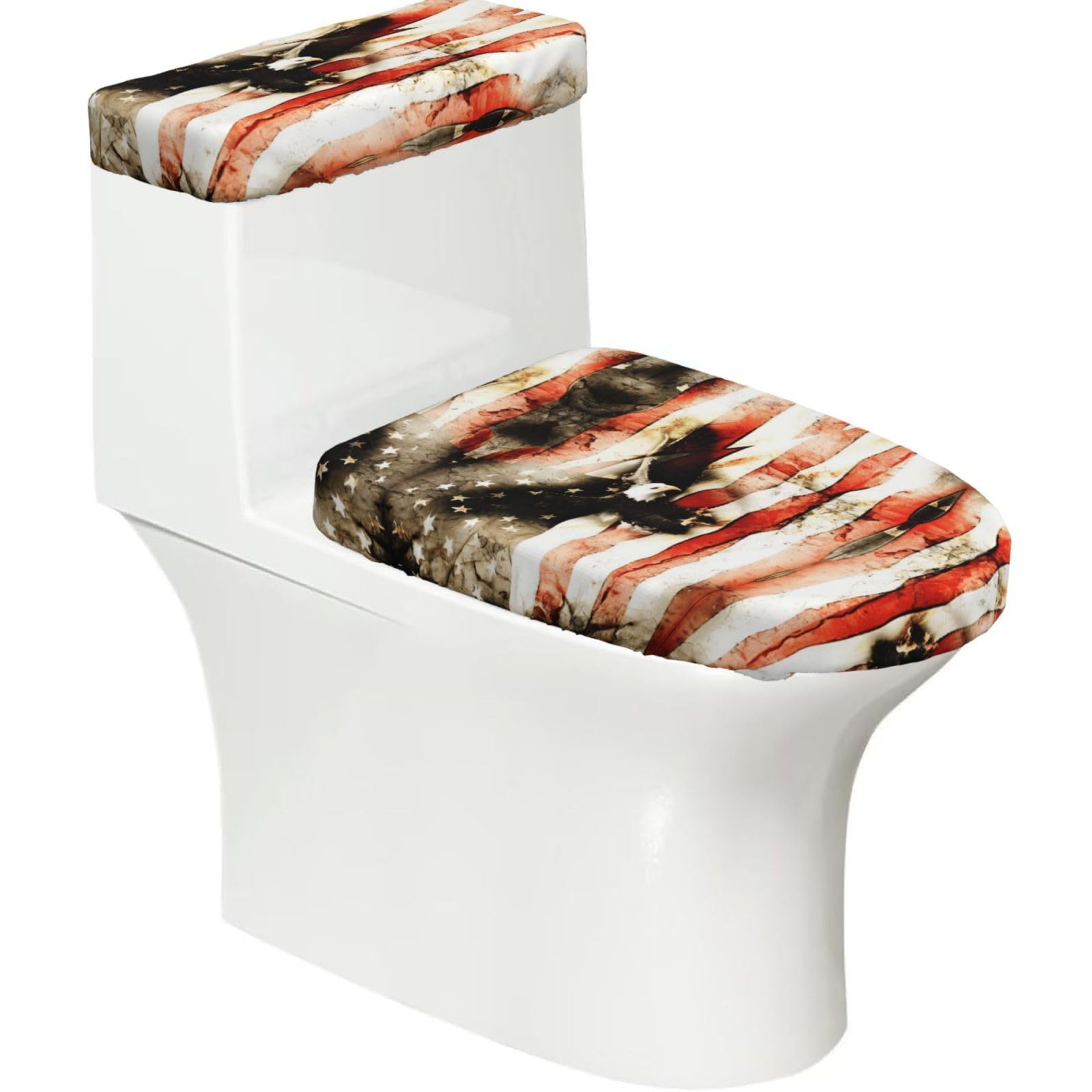 Mrowyc Black Bald Eagle Flag Veterans Printed Toilet Seat Set - Set Of 2 - Universal Toilet Seat Cover - Housewarming Birthday Christmas Gift