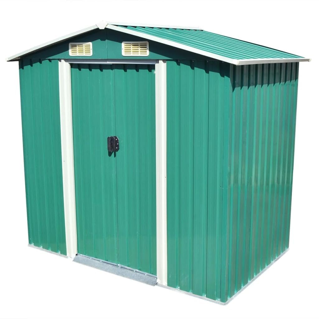 Casetta di stoccaggio in metallo verde 204 x 132 x 186 cm capanna portaoggetti giardino (verde)
