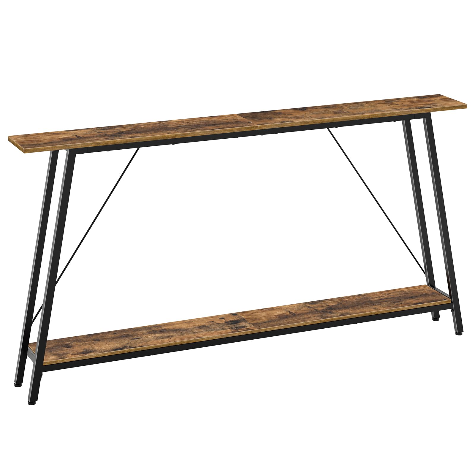 YATINEY 63" Console Table, Narrow Long Entryway Table, Industrial Skinny Sofa Tables, 2-Layer Hallway Table for Entryway, Display Table Behind Couch, Rustic Brown and Black CT16BR