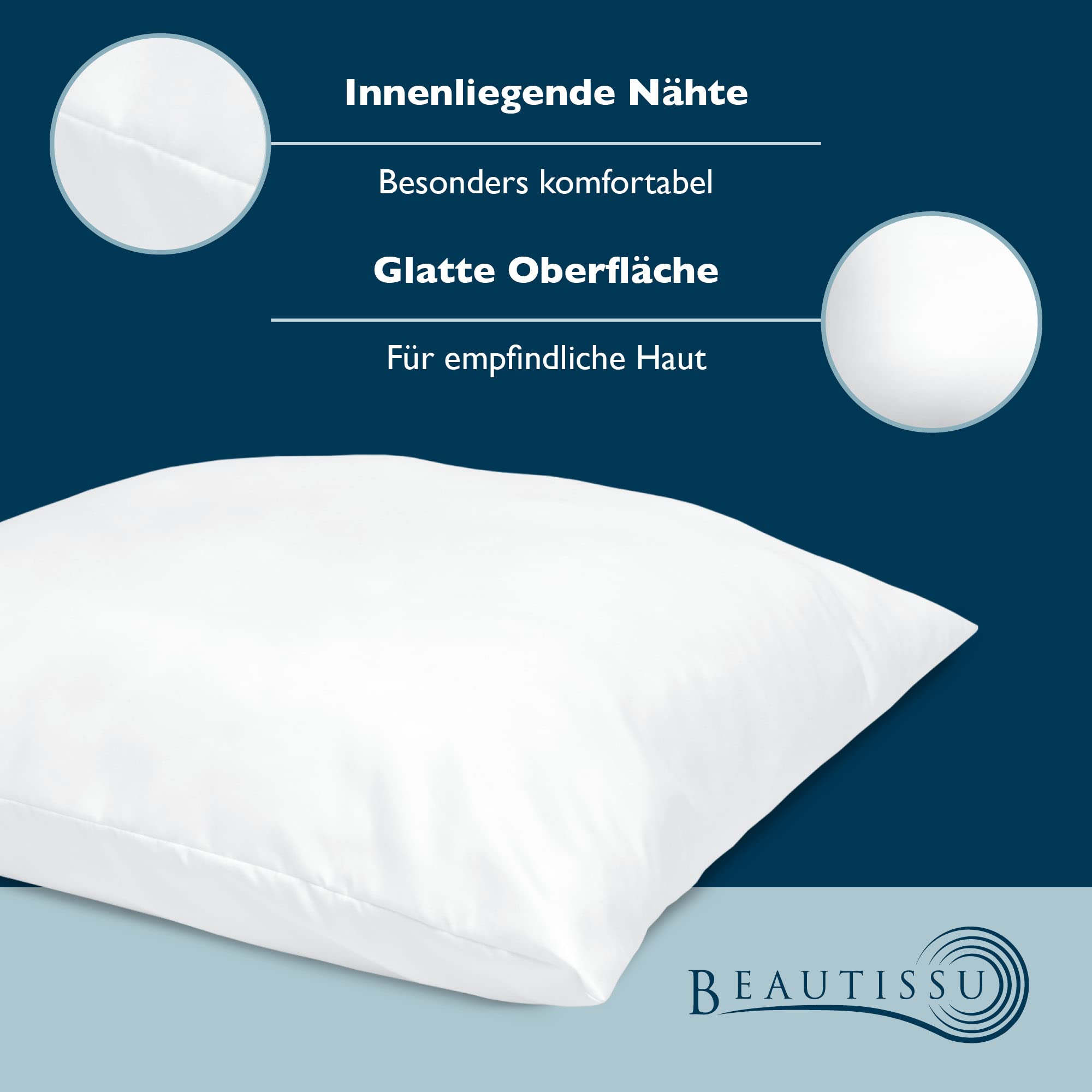Beautissu 2er Kopfkissen Set 80x80 cm Mikrofaser Steppkissen 800g Füllung mit Innennaht - Waschbares Schlafkissen im Doppelpack - Allergiker geeignet & Oeko-TEX SIEGEL - BeautNuit UK
