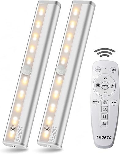 Vista 10 de LDOPTO Luces para debajo del gabinete, inalámbricas con control remoto, regulables, funciona con pilas, luces LED para armario, iluminación