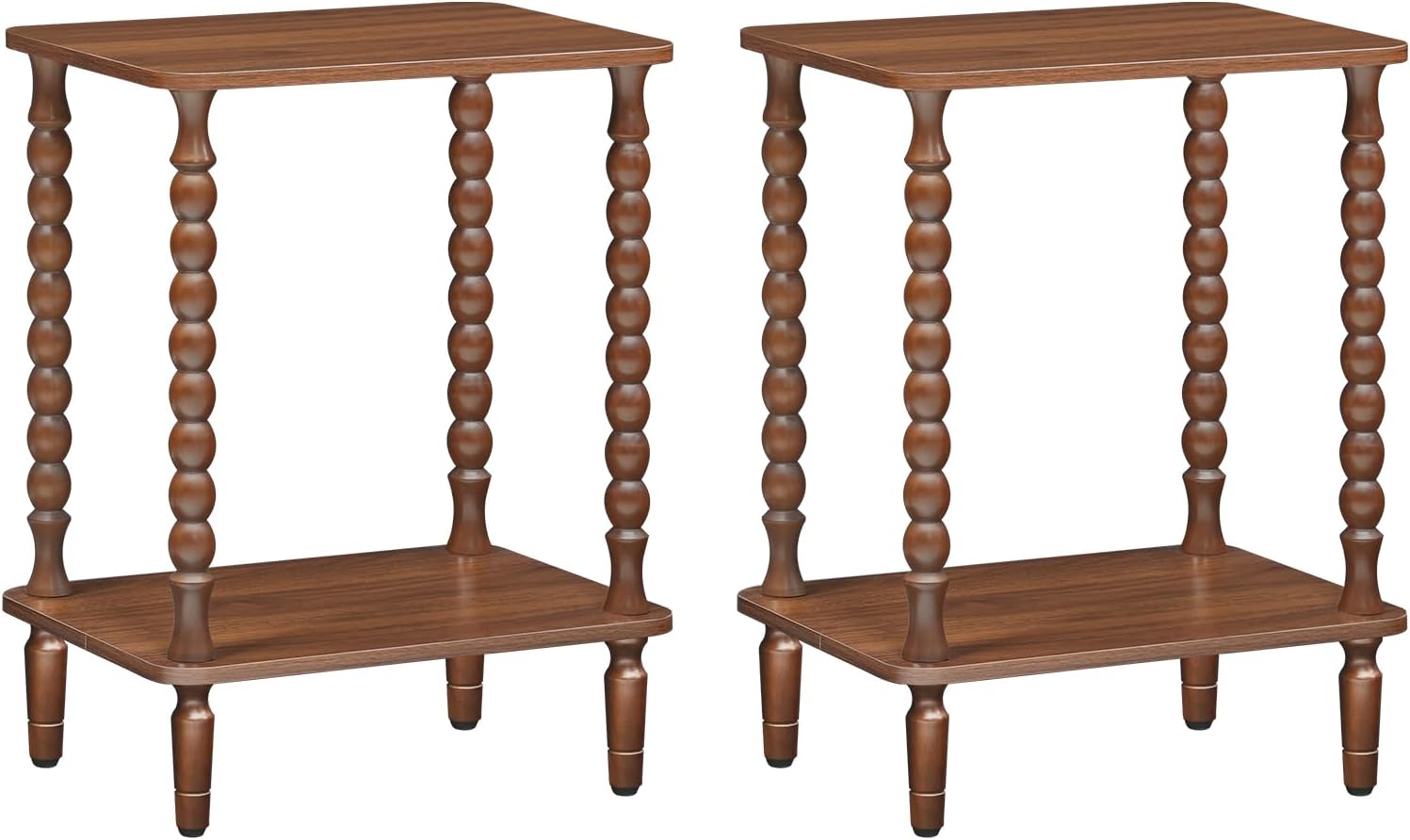 HOOBRO End Tables Set of 2, 2-Tier Small Side Table with Spindle Legs, Nightstand with Storage Shelves, Sofa Side Table, for Small Space, Living Room, Bedroom, Walnut WL189BZP201