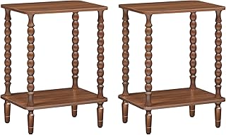 HOOBRO End Tables Set of 2, 2-Tier Small Side Table with Spindle Legs, Nightstand with Storage Shelves, Sofa Side Table, for Living Room, Bedroom, Small Space, Walnut WL189BZP201