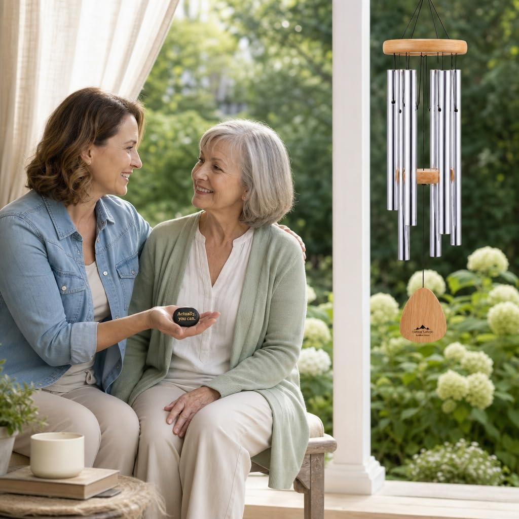 UpBlend Outdoors Carillon éolien pour extérieur – Carillon éolien argenté de 73,7 cm pour l'extérieur, Carillon éolien harmonique pour l'extérieur, Carillon éolien pour Maman, Grand-mère, Carillon à