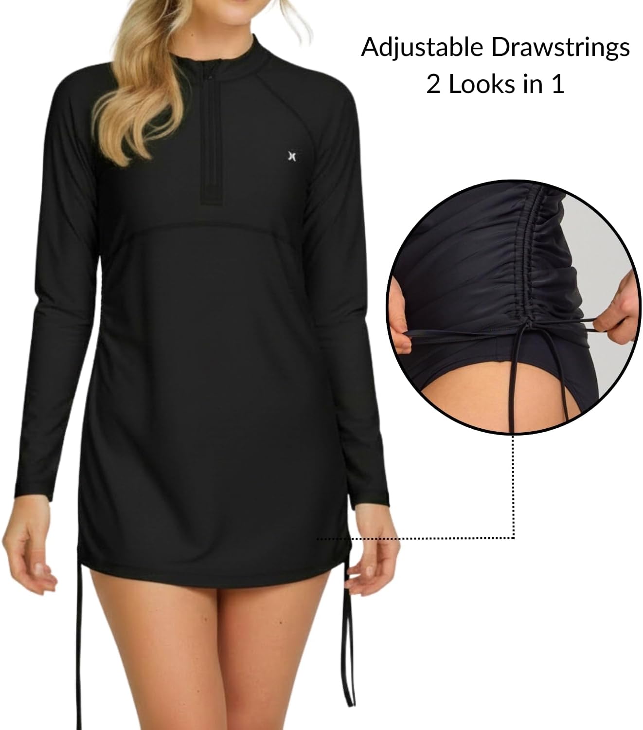 Hurley Rash Guard for Women - Quarter Zip SPF 50+ Long Sleeve Sun Shirt, UPF UV Sun Protection Quick Dry Swim Shirt Top
