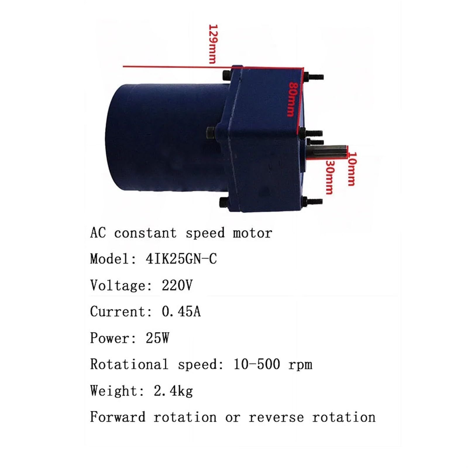 Silnik z przekładnią AC 4IK25GN-C 25 W, 220 V AC, jednofazowy silnik o stałej prędkości, rama 90 x 90 mm, silnik o stałej prędkości, zgodnie z ruchem wskazówek zegara, redukcja momentu