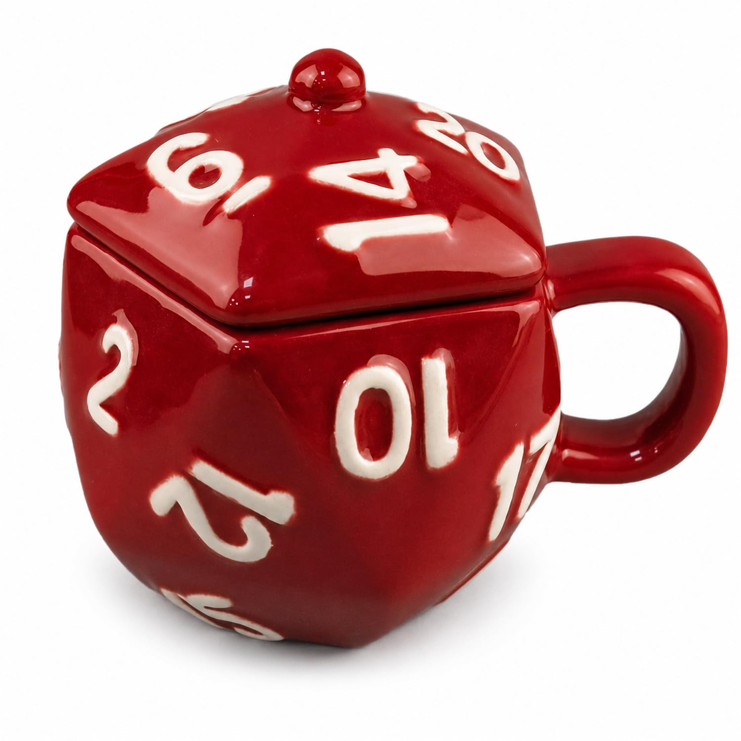 LUMIREX Polyhedral Dice Glass Coffee Cup, Colored Dice Design Cute Mug with Handle, Exquisite and Unique Mug for Game Enthusiasts, 350 ml Teacup for Cold and Hot Drinks (Red)