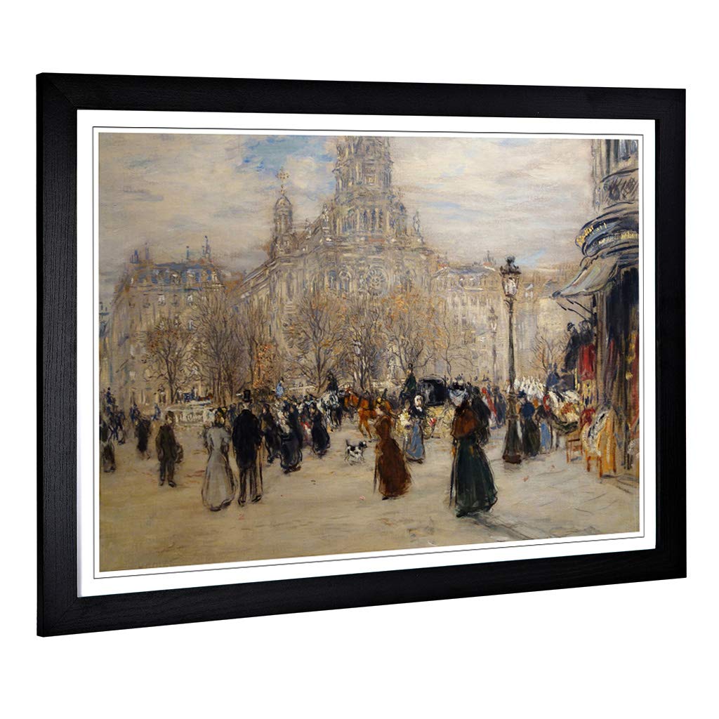 Big Box Art Framed Print of Jean-Francois Raffaelli Place St Augustin Design | Wall Art Picture | Home Decor for Kitchen, Living Room, Bedroom, Hallway, Black, A2 / 24.5x18 Inch / 62x45cm