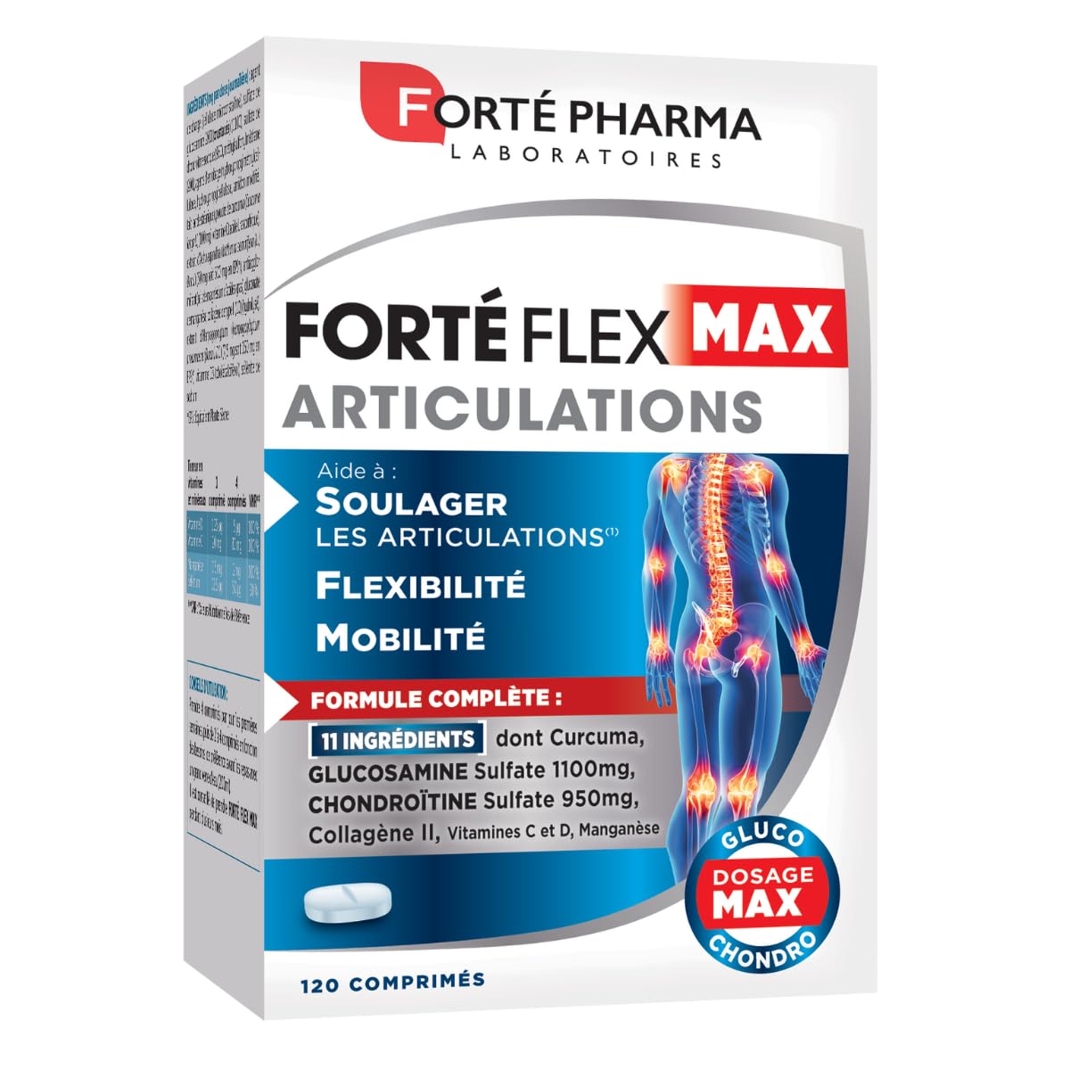 Forté Pharma - Forté Flex Max Articulations - Complement alimentaire articulations - Collagene hydrolysé, Curcuma, Glucosamine - Confort Articulaire, Mobilité, Souplesse - 120 comprimés, 1-3 mois