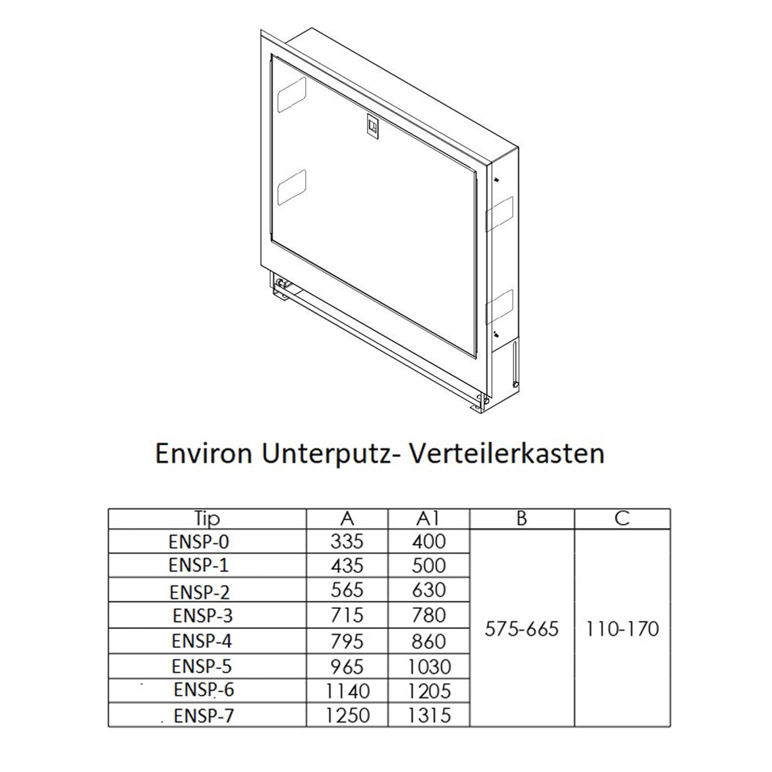 ENVIRON - Unterputz Verteilerschrank für Fußbodenheizung | Lackiertes & Verzinktes Stahlblech | Verstellbare Tiefe & Höhe | Verteilerkasten | Heizkreise (795x575-665x110-170mm (2-12 Heizkreise))