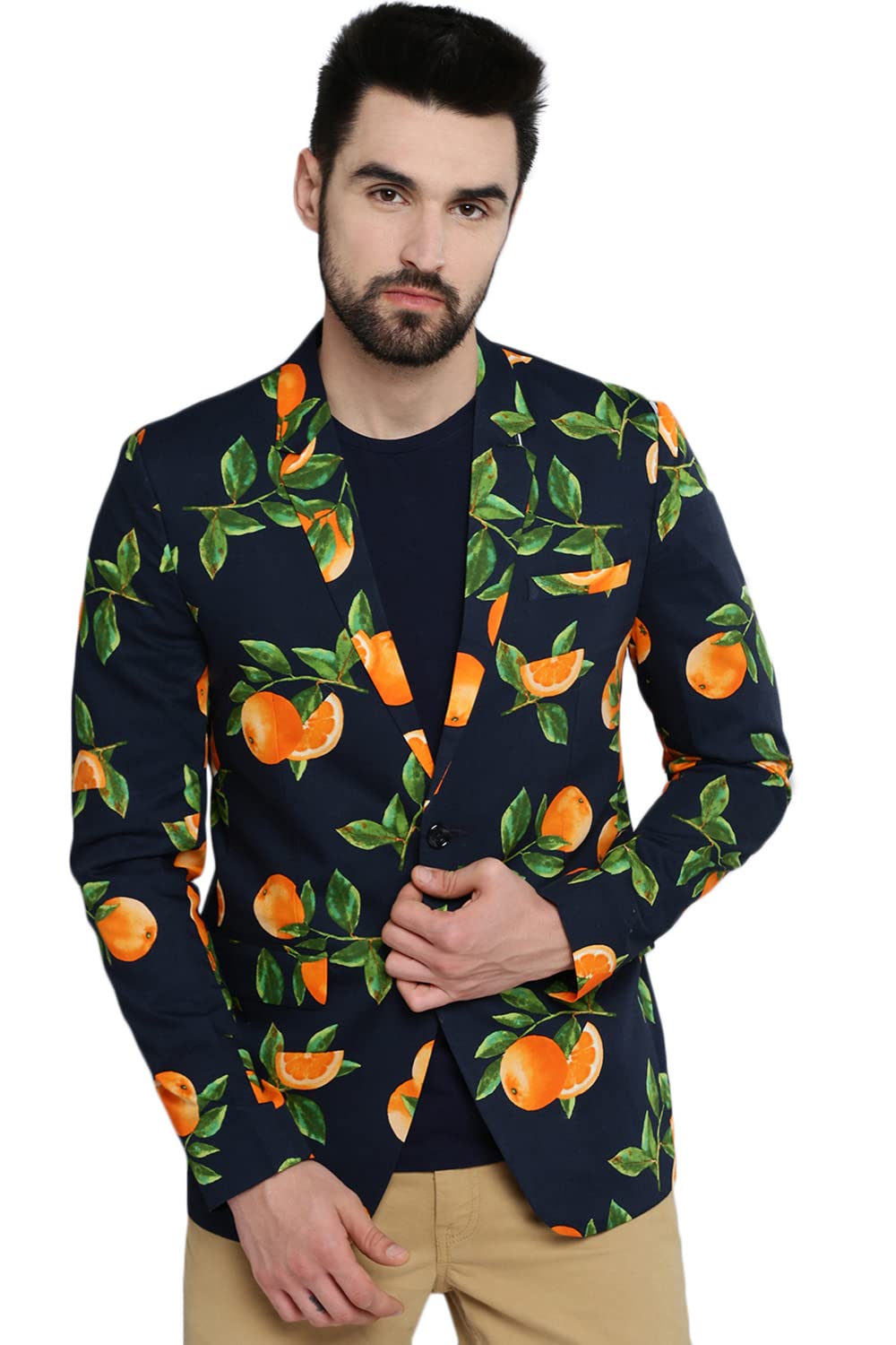 showoffff SHOWOFF Men's Mandarin Collar Navy Blue Printed Blazer-SOBLZ-286_NavyBlue-picture-45