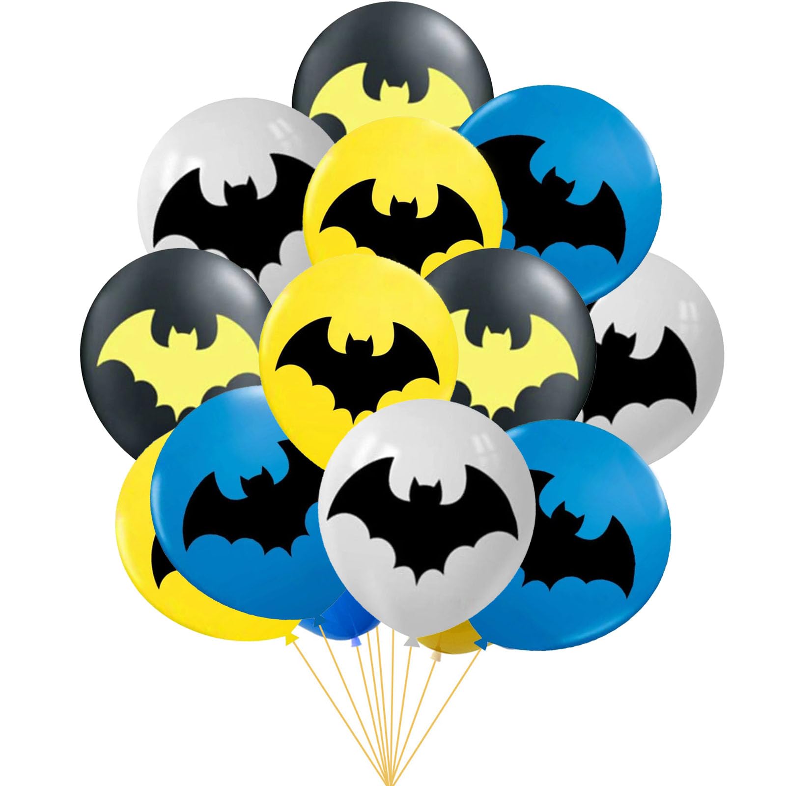 Fesnova Bat Balloons, 12 Stück Luftballon Bat Helden, Gelbe, Schwarze, Blaue, Weiße, 12 Zoll Bat Deko Kindergeburtstag für Geburtstagsfeiern, Jubiläen
