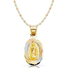 Ioka 14K Gold Our Lady of Guadalupe Virgin Mary Stamp Pendant Necklace with 1.5mm Valentino Chain in Tri Color Gold